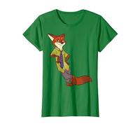 Disney Zootopia Cool Fox Nick Wilde Leaning Maglietta, Donna, Verde Mela, XS
