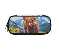 DISNIMO Astuccio per matite per ragazze, astuccio estetico per la scuola, con cerniera, Mucca di montagna Highland, Organizer per borse