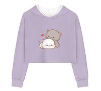 DISNIMO Felpa con cappuccio da bambina, taglia 5-14, a maniche lunghe, con cappuccio, Simpatico gatto viola, 11-12 Years