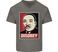 Disobey Martin Luther King Nero Vive Materia Uomo Scollo A V Cotone T-Shirt