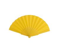 Disok - Set di 50 ventagli a bastoni in plastica e tessuto in poliestere di colore giallo, presentato in scatola singola con finestra. Ventagli economici per matrimoni