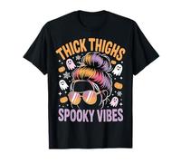 Disordinato Chignon Spesso Cosce Spooky Vibes Halloween Maglietta