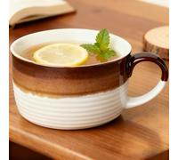 Disoza Jumbo Tazza bianca e marrone Tazza di caffè da 700 ml in ceramica di zuppa grandi con manico