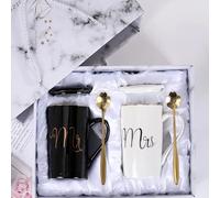 Disoza Mr & Mrs - Set di 2 tazze da caffè per San Valentino e matrimonio, idea regalo per sposi, anniversari, regalo di fidanzamento, tazze bianche e nere, ideali anche per Natale