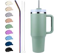 Disoza Thermo Mug Con Cannuccia 40 Oz Green Drinking Mug Con Coperchio e Cannuccia 1.2 L Coffee Mug To Go Tazza Da Caffè Con Cannuccia Tumbler Cup Bottiglia Da Bere Con Cannuccia Borraccia Con Manico