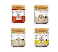 DISPENSA CUCINA TOSCANA - Mix Sughi Pronti: Amatriciana - Cacio e Pepe - Sugo Alfredo - Carbonara - 4 vasetti da 180g -