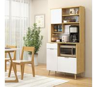 Dispensa da Cucina in Truciolato e Legno di Pino con Armadietti, Cassetti, Ripiani Regolabili e Appendino, 93x40x180 cm, Bianco e Color Legno Description:Ami la tua cucina ma fai fatica a gestire lo s