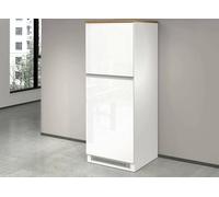 Dispensa da cucina Plinio, Armadio multiuso, Mobile per cucinotto, Portafrigo multifunzione, 100% Made in Italy, 60x60h165 cm, Bianco lucido e Rovere