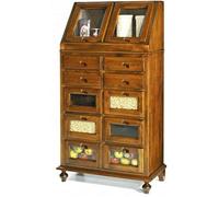 Dispensa Madia, per Cucina, Arte Povera, Pioppo, 4 Cassetti, 6 Cassettoni e 2 Ante in Vetro colore Noce scuro - Mis. 80 x 42 x 153 cm.