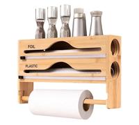 Dispensador De Con Cortador - Caja De Corte De Cocina - Organizador De Aluminio Y Film Envolvente De Pared - Cortadora De Madera Para Rollos De 12 Pulgadas Con Almacenamiento Integrado