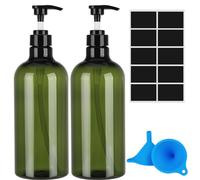 Dispensatore per bottiglie a pompa, 2 bottiglie vuote ricaricabili da 1000 ml, dispenser per bottiglie vuote ricaricabili in plastica con imbuto ed etichetta per lozioni, shampoo, balsamo, verde