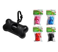 Dispenser a Forma di Osso con 15 Sacchetti Igienici per Cani, Clip per Guinzaglio, Sacchetti Grandi 30x23cm, Colori Assortiti, Kit Portatile per Passeggiate e Pulizia