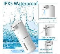 Dispenser automatico di sapone Dispenser di sapone schiumogeno touchless 380ml Dispenser di sapone in schiuma regolabile elettrico ricaricabile USB a 4 livelli