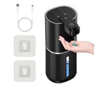 Dispenser automatico di sapone elettrico USB-C ricaricabile, 1200 mAh, 380 | Dispenser di schiuma senza contatto per cucina, bagno, ufficio, montaggio a parete, nero, IPX5 impermeabile