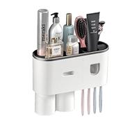 Dispenser Automatico per Dentifricio,Portaspazzolino da Parete,Distributore Automatico di Dentifricio,Porta Spazzolino Salvaspazio per Bagno,2 Bicchieri 4 Slot