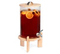 Navaris Dispenser Bevande in Vetro 7l - con Rubinetto Coperchio e Stand in faggio - Distributore erogatore Acqua bibite Calde Fredde - Drink Dispenser