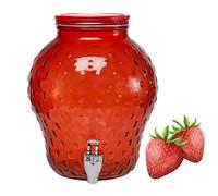 Dispenser Bevande in Vetro Con Rubinetto Contenitore Bevande Distributore Acqua Fredda Aromatizzata Erogatore Bevande Ghiacciate Aperitivo (Fragola)