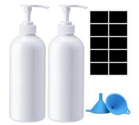 Dispenser Bottiglia con Pompa, 2 Pezzi 1000ml/35oz Bottiglie Vuote Ricaricabili con Pompa a Pressione, Dispenser Bottiglie Vuote in Plastica Ricaricabili con Imbuto ed Etichetta per Lozioni, Shampoo