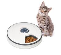 Relaxdays Dispenser Cibo Gatti, Distributore Automatico, Ciotole per 6 Porzioni e Timer, HxD: 5,5x30,5 cm, Bianco Grigio
