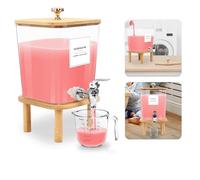 Dispenser detergente trasparente con rubinetto e coperchio, 3,5 l, con manico in legno, dispenser di detersivo per bucato e ammorbidente