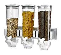 Dispenser di Alimenti secchi per Montaggio a Parete/Dispenser di Tre Cereali, 7,5 Once ciascuno Contenitore per Cereali, per Mantenere Il Grano Fresco (Silver)