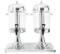 Dispenser di bevande a 2 scomparti in acciaio inox con 2 x 8 litri di capacità, con rubinetto, vaschetta raccogligocce e cilindro per ghiaccio, per buffet, feste, barbecue, campeggio e matrimoni