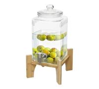 Dispenser di bevande in vetro da 5 l, con rubinetto, supporto in bambù, per | Rubinetto in acciaio inox 304, guarnizione in silicone, apertura da 14,3 cm e resistenza alla temperatura di 60 °C per succhi