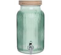 Dispenser di bevande in vetro striato verde oliva con tappo in bambù 5,5 l