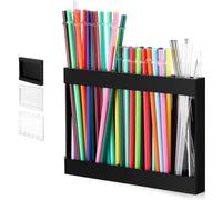 Dispenser di cannucce in acrilico trasparente: organizer per posate multiscomparto per cucina e bar - robusto porta cannuccia 26 x 18 cm (nero)
