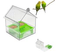 Dispenser di Cibo per Pappagalli, Casa per Calopsite, Vasca da Bagno per Uccelli, Portamangiatoia per Gabbia con Due Mangiatoie, Dispensatore di Cibo Trasparente per Gabbie e Tutti gli Uccelli.