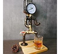 Dispenser di liquori per vino e whisky fatto a mano lampada da tavolo industriale con base in legno decorazione per robot da pompiere Steampunk accessori per feste artistiche da bar grotta dell'uomo