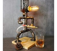 Dispenser di liquori per vino e whisky fatto a mano lampada da tavolo industriale con base in legno decorazione per robot da pompiere Steampunk accessori per feste artistiche da bar grotta dell'uomo