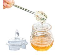 Dispenser di miele trasparente, dosatore per miele in vetro, dosatore per miele Syrup, contenitore per spezie liquido, graziosi barattoli di miele con coperchio e mestolo per cucina