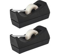 Dispenser di nastro adesivo da scrivania economico e classico, riutilizzabile in plastica nera con base antiscivolo appesantita per un utilizzo con
