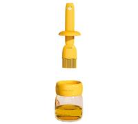 Dispenser di olio con spazzola, contenitore in vetro siliconico a tenuta stagna, design integrato salvaspazio, materiale sicuro per uso alimentare, uso in cucina e barbecue, 6,9 x 6,7 x 17 cm