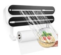 Dispenser di pellicola trasparente 3 in 1: supporto magnetico da parete per cucina, taglierina in ABS, dispenser multifunzione e dispenser per cucina (D4 nero/50 M)