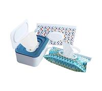 Dispenser di salviette con supporto portatile per salviette ricaricabili,Scatola porta salviette riutilizzabile grande Custodia per salviette lavabili Contenitore per salviette da bagno (Bianco-Blu)