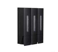 Dispenser di sapone a pressione con 3 camere separate, montaggio a parete, per shampoo, balsamo e bagnoschiuma, 400 ml, dispenser di sapone per bagno e doccia, grande capacità, nero