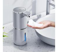 Dispenser di sapone automatico, 380 ml, fissaggio a parete, senza contatto, con sensore, ricaricabile, USB, per bagno, cucina, ufficio, argento