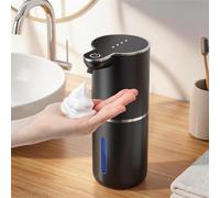 Dispenser di sapone automatico per schiuma, senza contatto, con sensore, 380 ml, montaggio a parete, ricaricabile tramite USB, IPX5, regolabile in 4 livelli, per bagno e cucina, nero