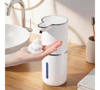 Dispenser di sapone automatico per schiuma, senza contatto, con sensore, 380 ml, montaggio a parete, ricaricabile tramite USB, IPX5, regolabile in 4 livelli, per bagno e cucina, bianco