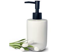 Dispenser di sapone bianco con pompa nera opaca per bagno, dispenser cilindrico per lozioni dal design minimalista moderno, dispenser di sapone in ceramica per piatti a mano, dispenser di liquido