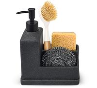 Dispenser di sapone con supporto per spugna, dispenser di sapone liquido per mani e piatti e portaspazzole, organizer 3 in 1 per lavello da cucina e bagno, nero