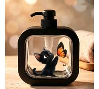 Dispenser di sapone da 300ml con stampa di gatto nero e farfalla - Dispenser a pompa riutilizzabile, decorazione compatta per cucina/bagno, adatto per sapone per piatti, sapone per le mani, lozione - 