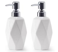 Dispenser di sapone da 350 ml, in ceramica, dispenser per lozioni e lozioni, in porcellana, per sapone liquido per le mani, bottiglia per cucina, bagno, bagno (bianco x 2)