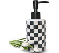 Dispenser di sapone da bagno con pompa nera opaca Dispenser di sapone in ceramica bianca per lavello da cucina a scacchiera bottiglia vuota (nero)