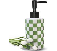 Dispenser di sapone da bagno con pompa nera opaca, dispenser di sapone in ceramica, colore bianco, per lavello da cucina, scacchiera, bottiglia vuota (verde)