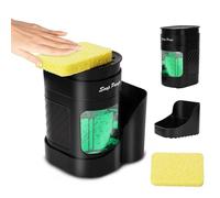 Dispenser di sapone da cucina con supporto per spugna, set di dispenser di sapone per piatti 3 in 1, dotato di spugna, adatto al lavello della cucina, nero
