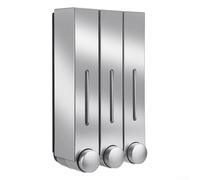 Dispenser di sapone da parete, 123 tazze, 420 ml, con tre scomparti per bagno, doccia e cucina, contenitore igienico in plastica per lozione e detersivo liquido (triplo argento)