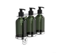 Dispenser di sapone da parete con pompa manuale, per shampoo, gel doccia, cucina, bagno, verde, argenteo, plastica, acciaio inox, multiuso, design igienico, facile ricarica (3 bottiglie)